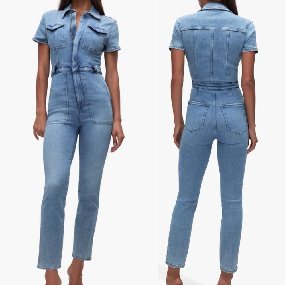 Good American Blue Denim Jeans Overalls
